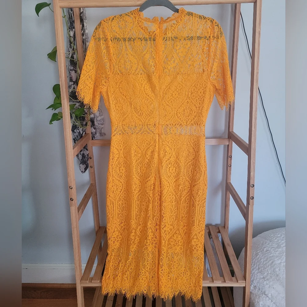 Lulus Remarkable Bright Goldenrod Lace Dress - Size M - Picture 5 of 5